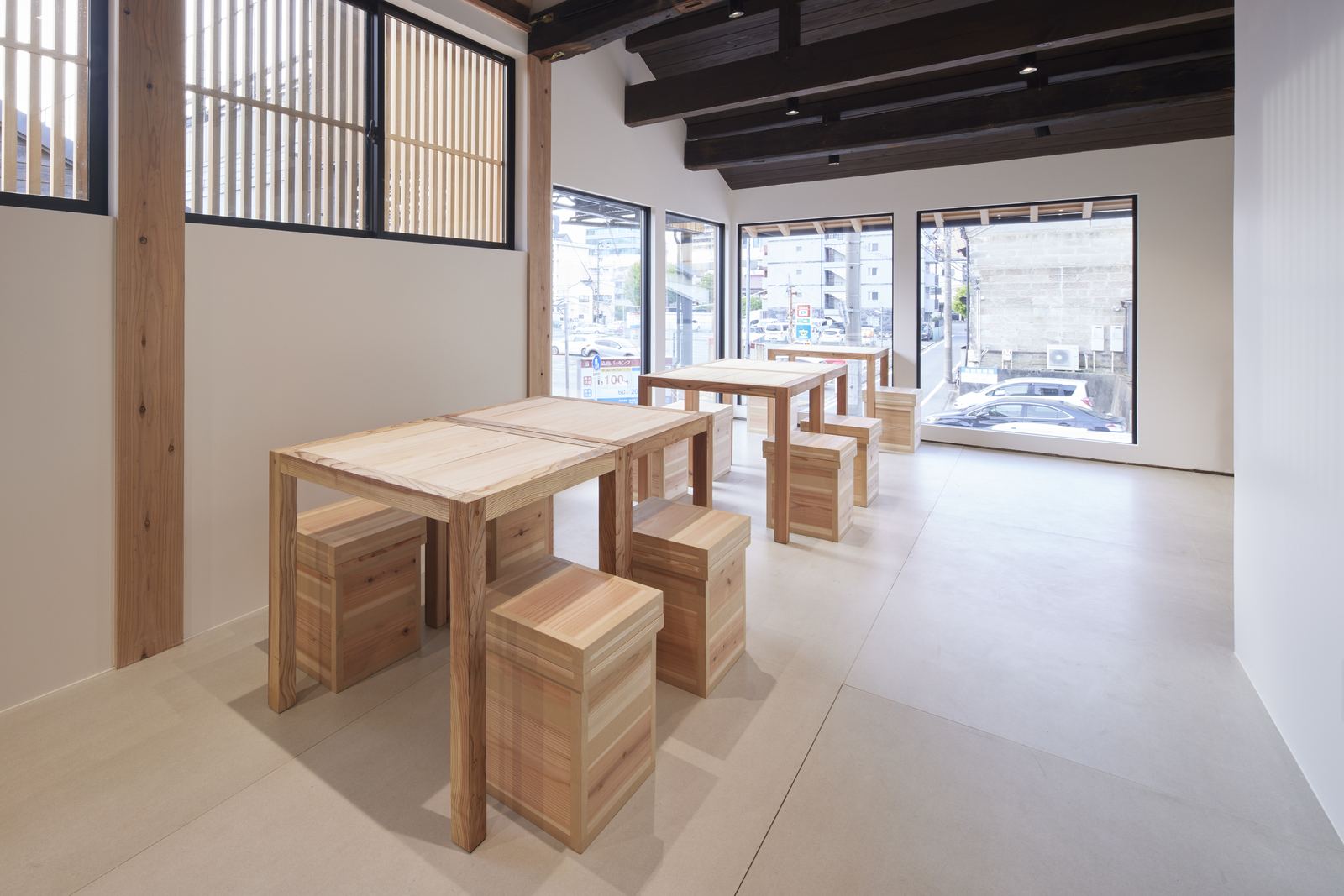 The second floor cafe seating area at mirume