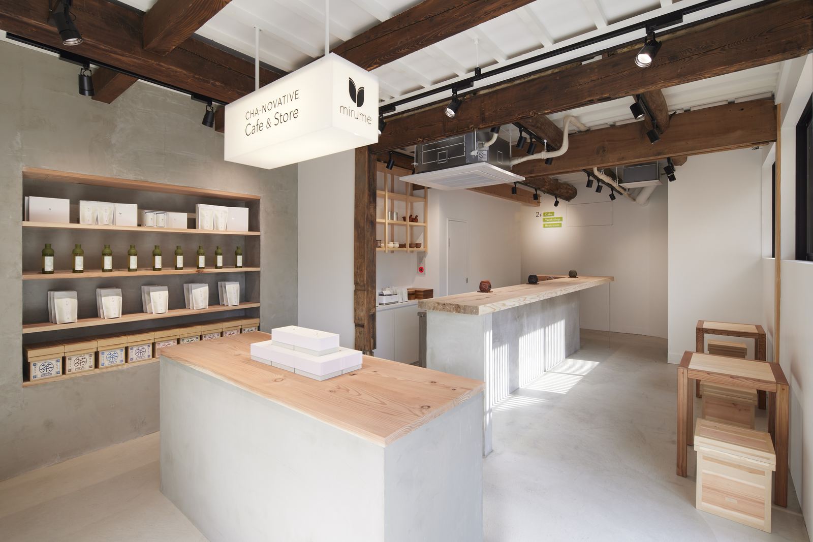 The first floor shop space at mirume, where tea is sold by the gram